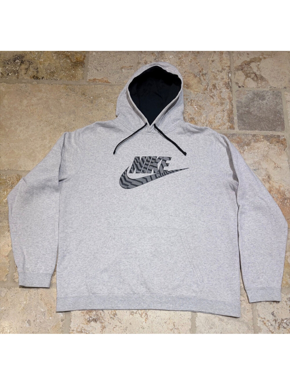 Nike Hoodie Sweatshirt Mens Large Blue Tag Grey Pullover Tiger Stripe Swoosh